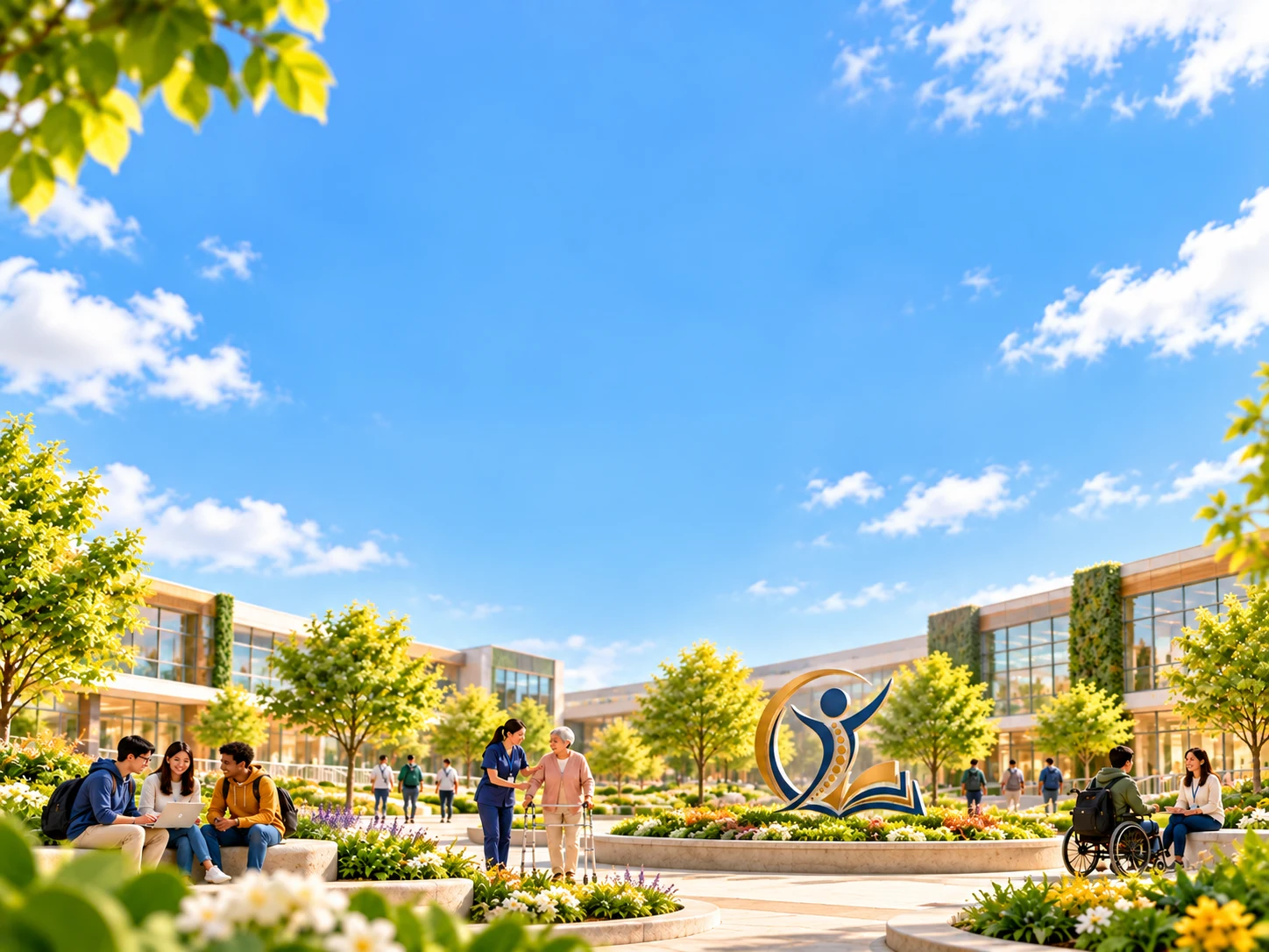 A bright landscaped OARHA learning campus under an open blue sky